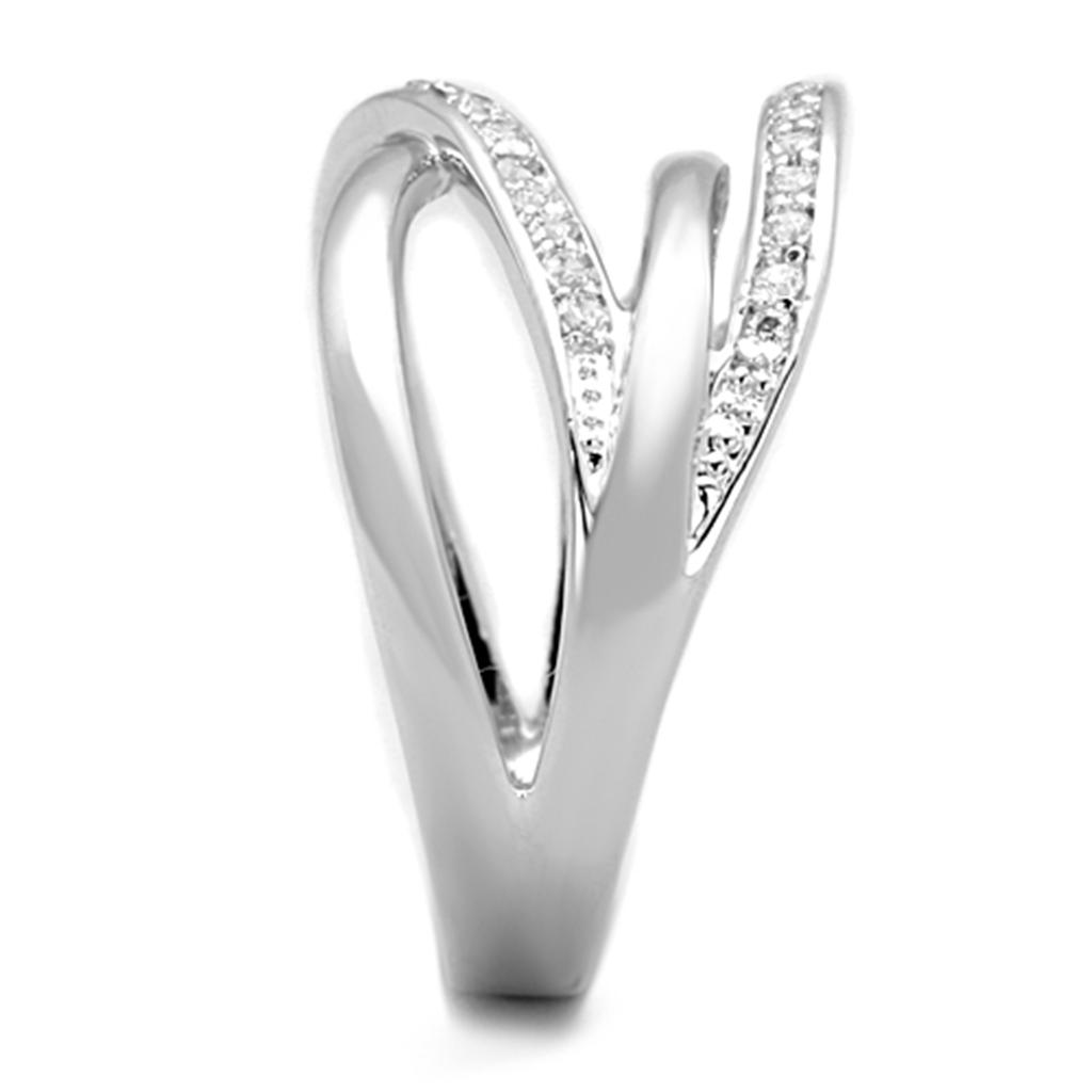 3W836 - Rhodium Brass Ring with AAA Grade CZ  in Clear