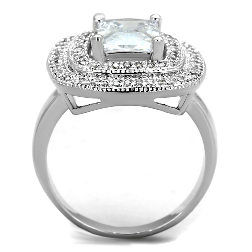 3W839 - Rhodium Brass Ring with AAA Grade CZ  in Clear