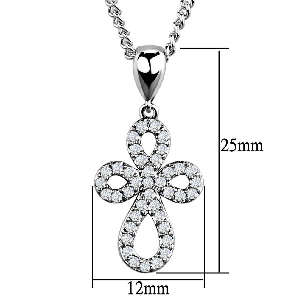 3W845 - Rhodium Brass Chain Pendant with AAA Grade CZ  in Clear