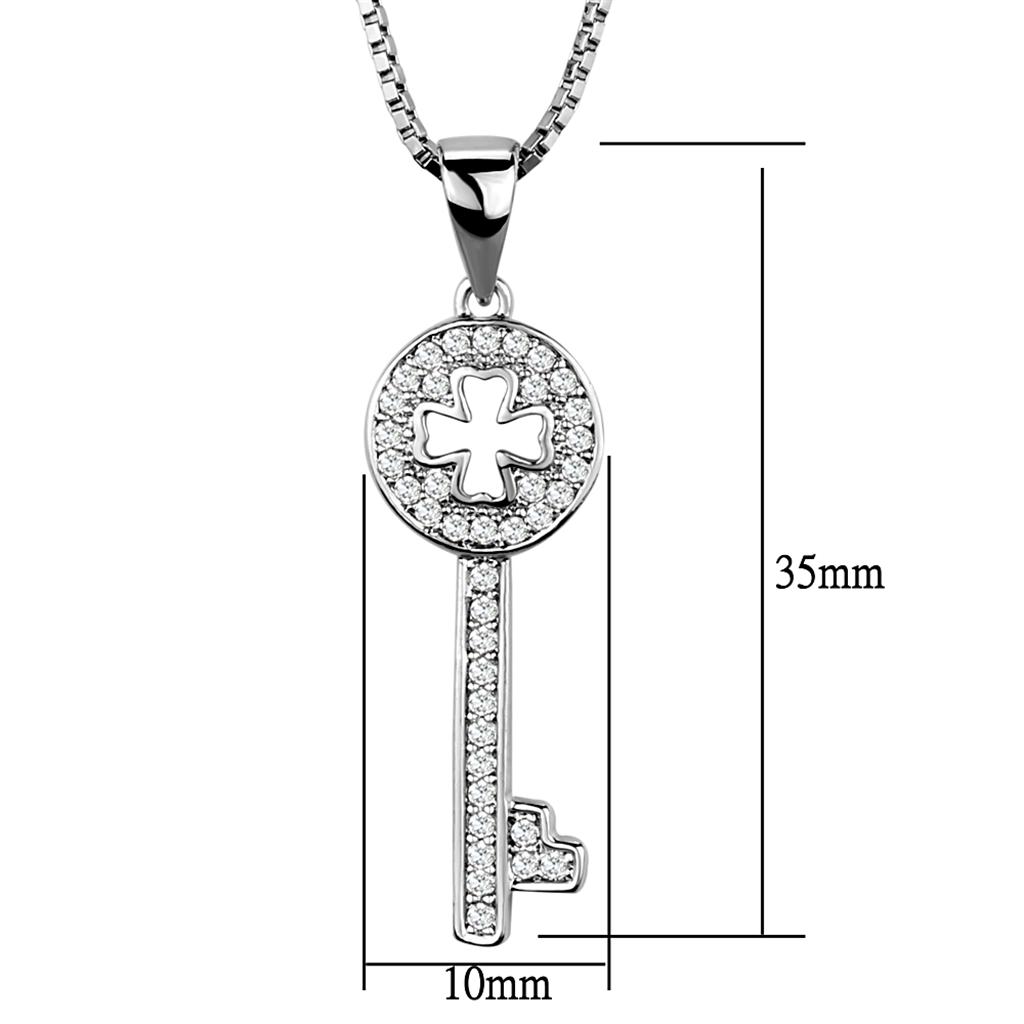 3W851 - Rhodium Brass Chain Pendant with AAA Grade CZ  in Clear