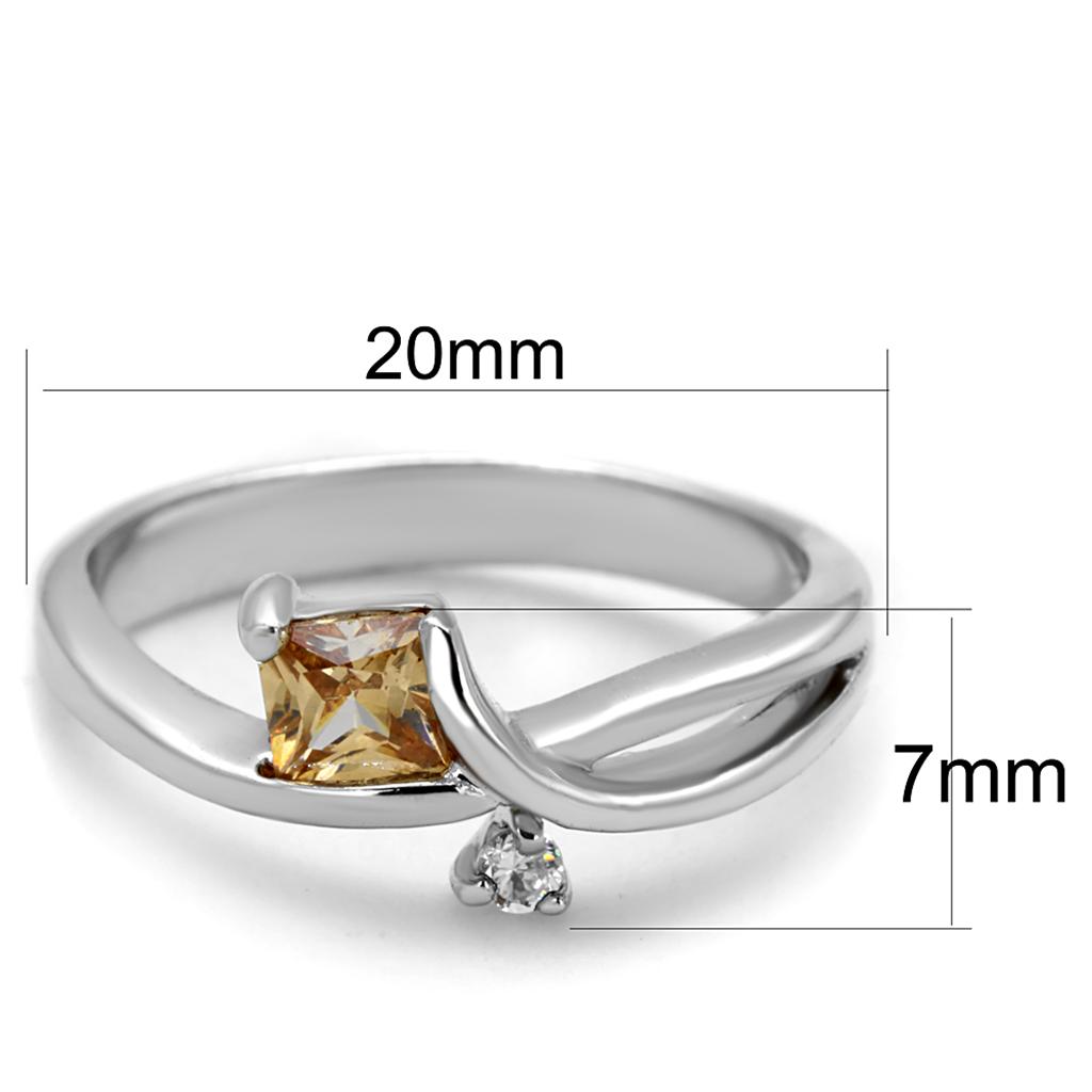 3W852 - Rhodium Brass Ring with AAA Grade CZ  in Champagne