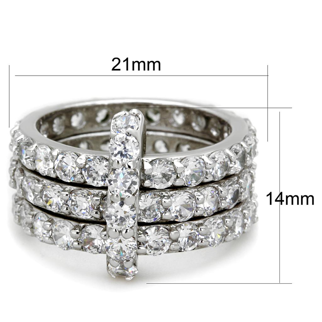 3W875 - Rhodium Brass Ring with AAA Grade CZ  in Clear