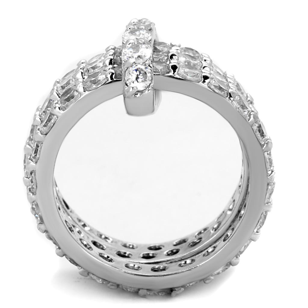 3W875 - Rhodium Brass Ring with AAA Grade CZ  in Clear