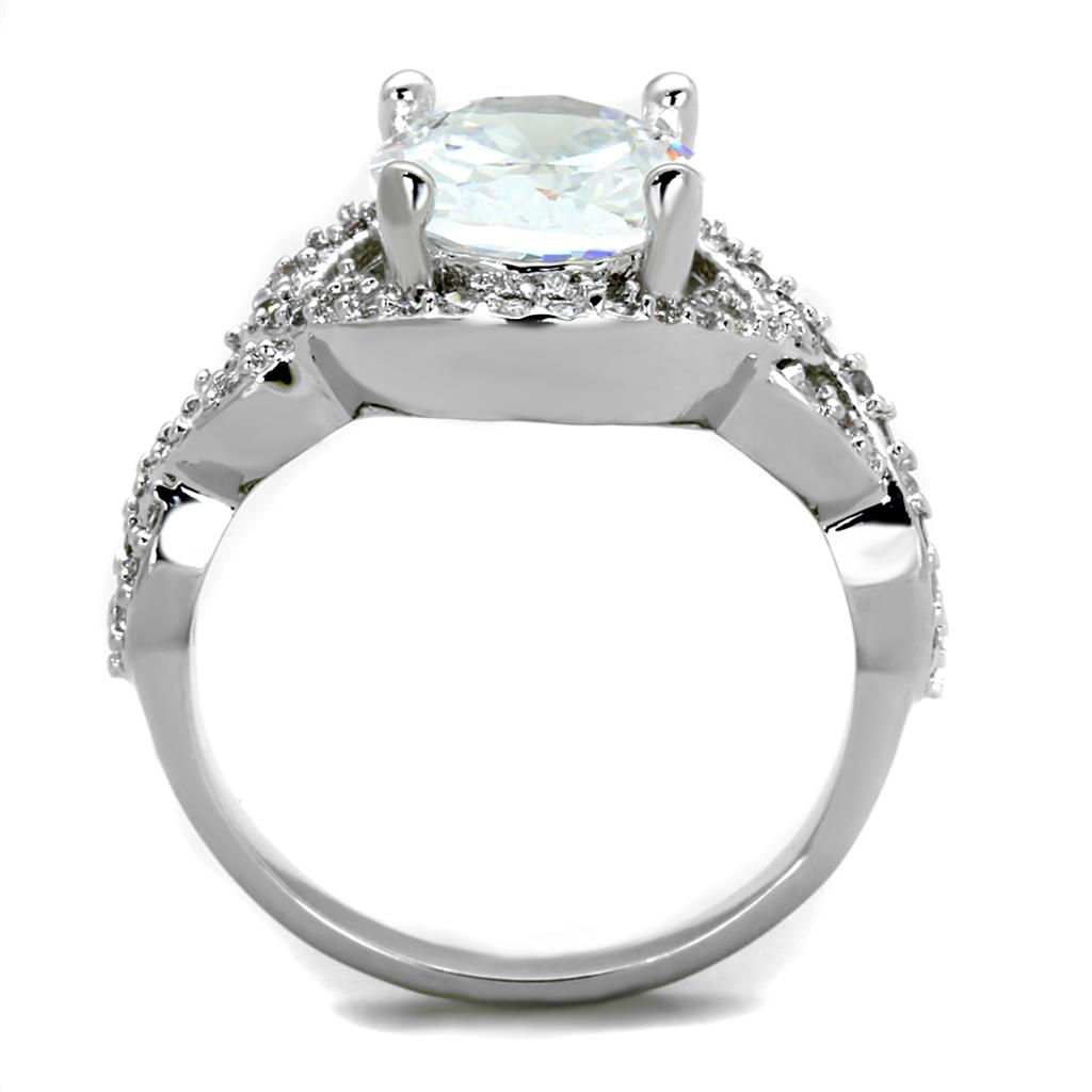 3W880 - Rhodium Brass Ring with AAA Grade CZ  in Clear