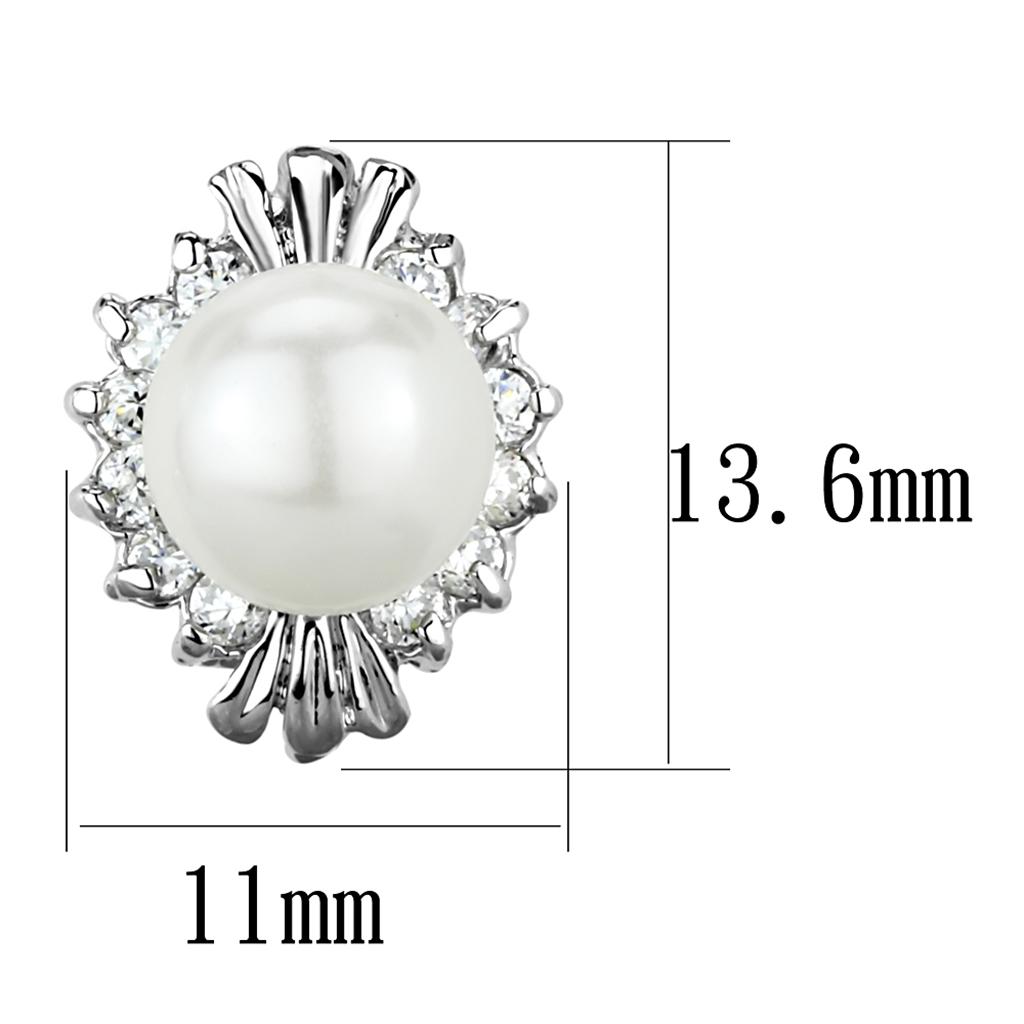 3W886 - Rhodium Brass Earrings with Synthetic Pearl in White