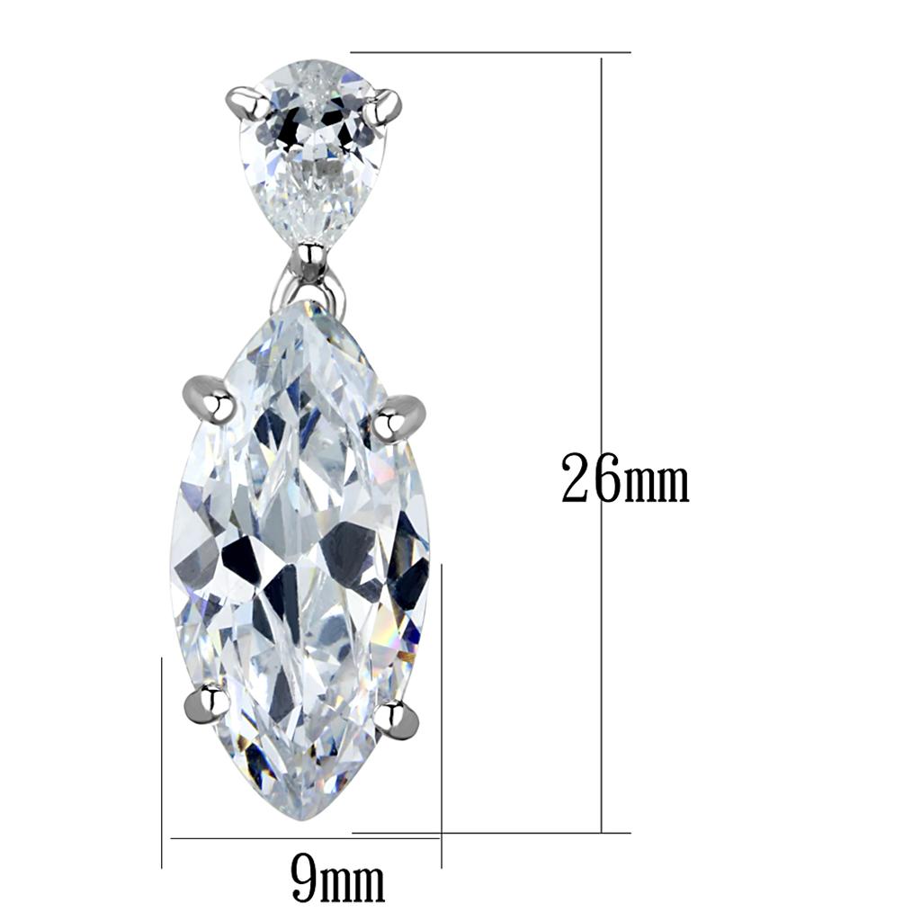 3W889 - Rhodium Brass Earrings with AAA Grade CZ  in Clear