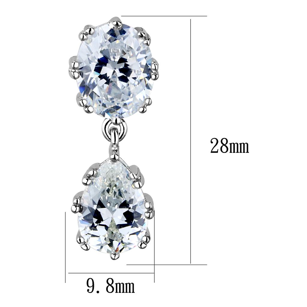 3W897 - Rhodium Brass Earrings with AAA Grade CZ  in Clear