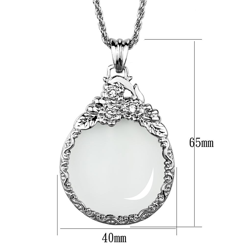 3W920 - Rhodium Brass Magnifier pendant with Top Grade Crystal  in Clear