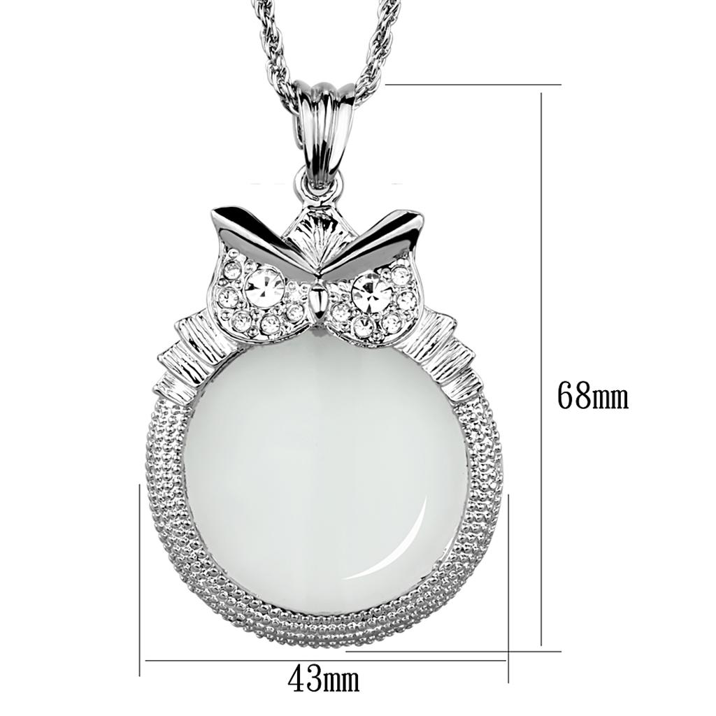 3W921 - Rhodium Brass Magnifier pendant with Top Grade Crystal  in Clear