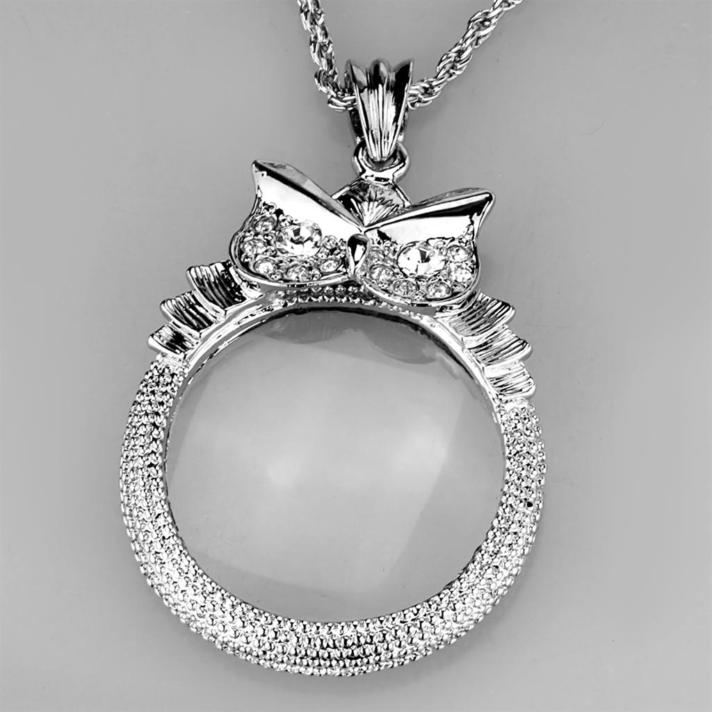 3W921 - Rhodium Brass Magnifier pendant with Top Grade Crystal  in Clear