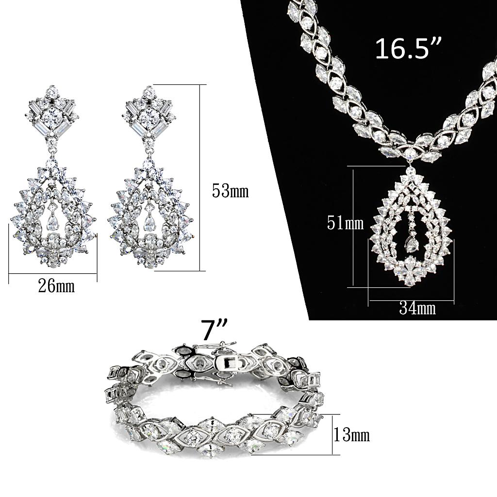 3W933 - Rhodium Brass Jewelry Sets with AAA Grade CZ  in Clear