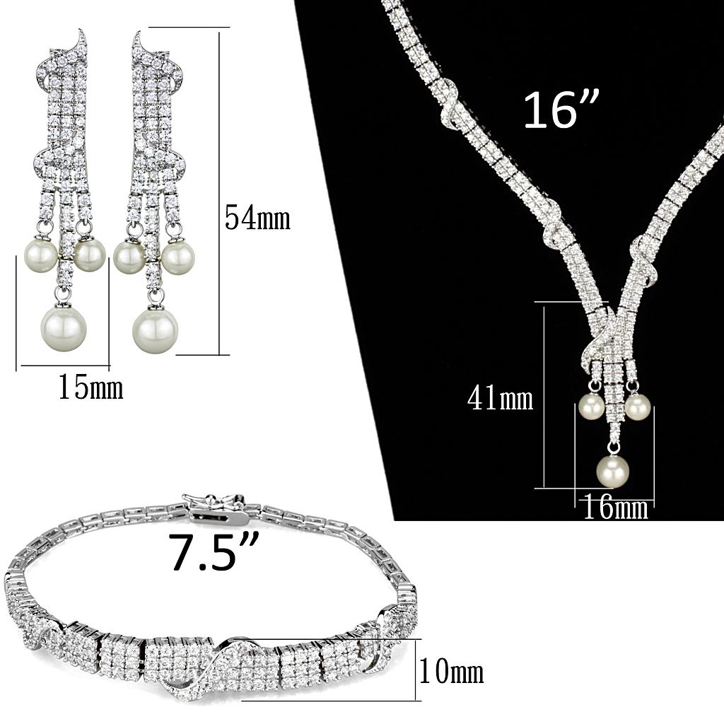 3W939 - Rhodium Brass Jewelry Sets with AAA Grade CZ  in Clear