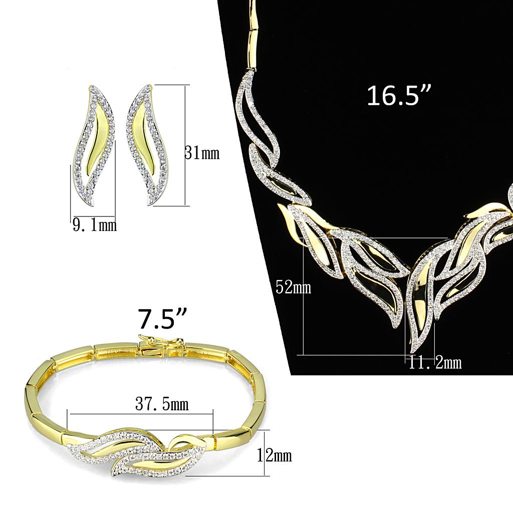 3W941 - Gold+Rhodium Brass Jewelry Sets with AAA Grade CZ  in Clear