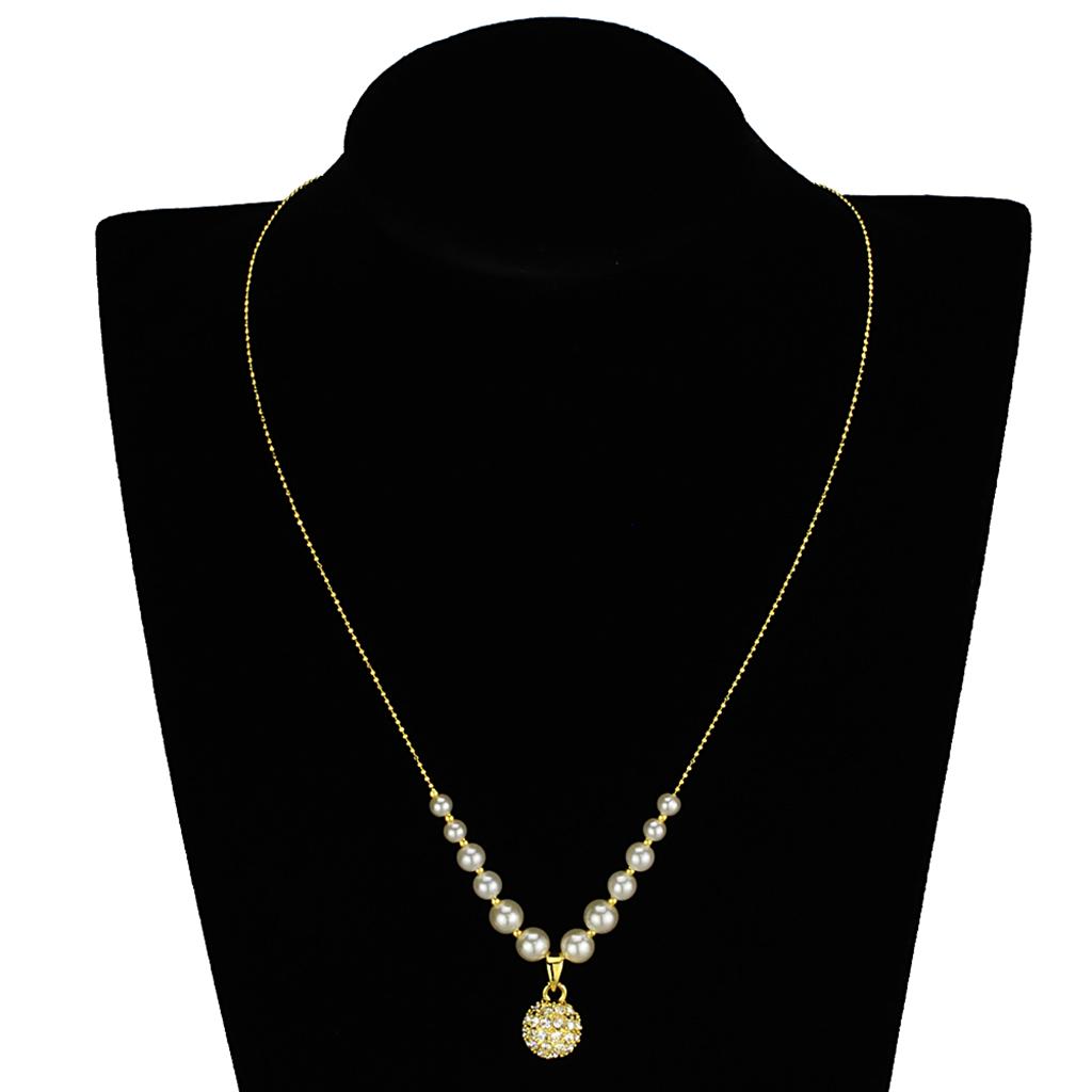 3W947 - Gold Brass Jewelry Sets with Synthetic Pearl in White