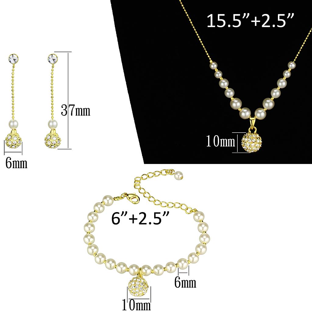 3W947 - Gold Brass Jewelry Sets with Synthetic Pearl in White