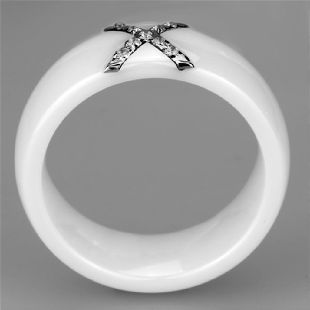 3W948 - High polished (no plating) Stainless Steel Ring with Ceramic  in White