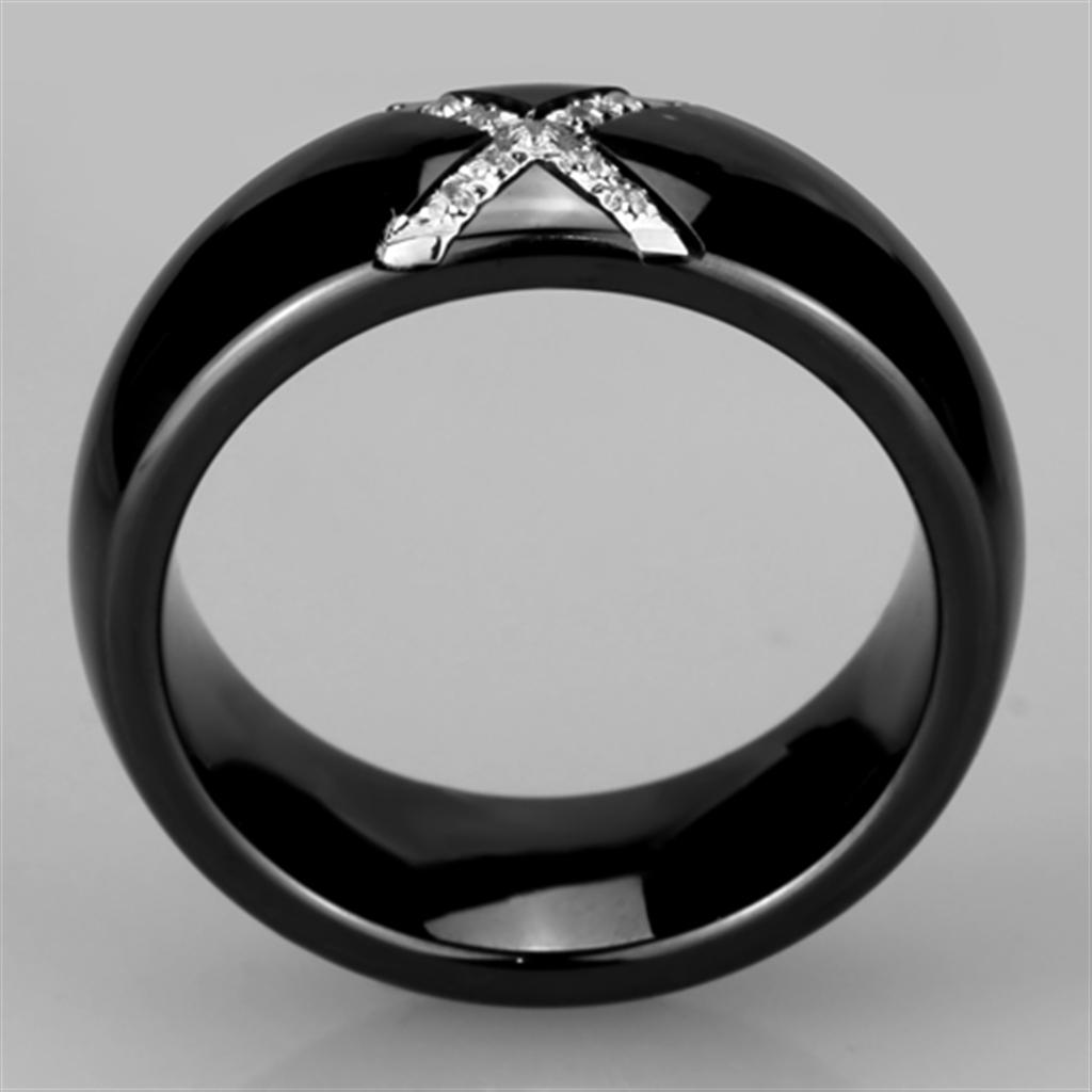 3W949 - High polished (no plating) Stainless Steel Ring with Ceramic  in Jet