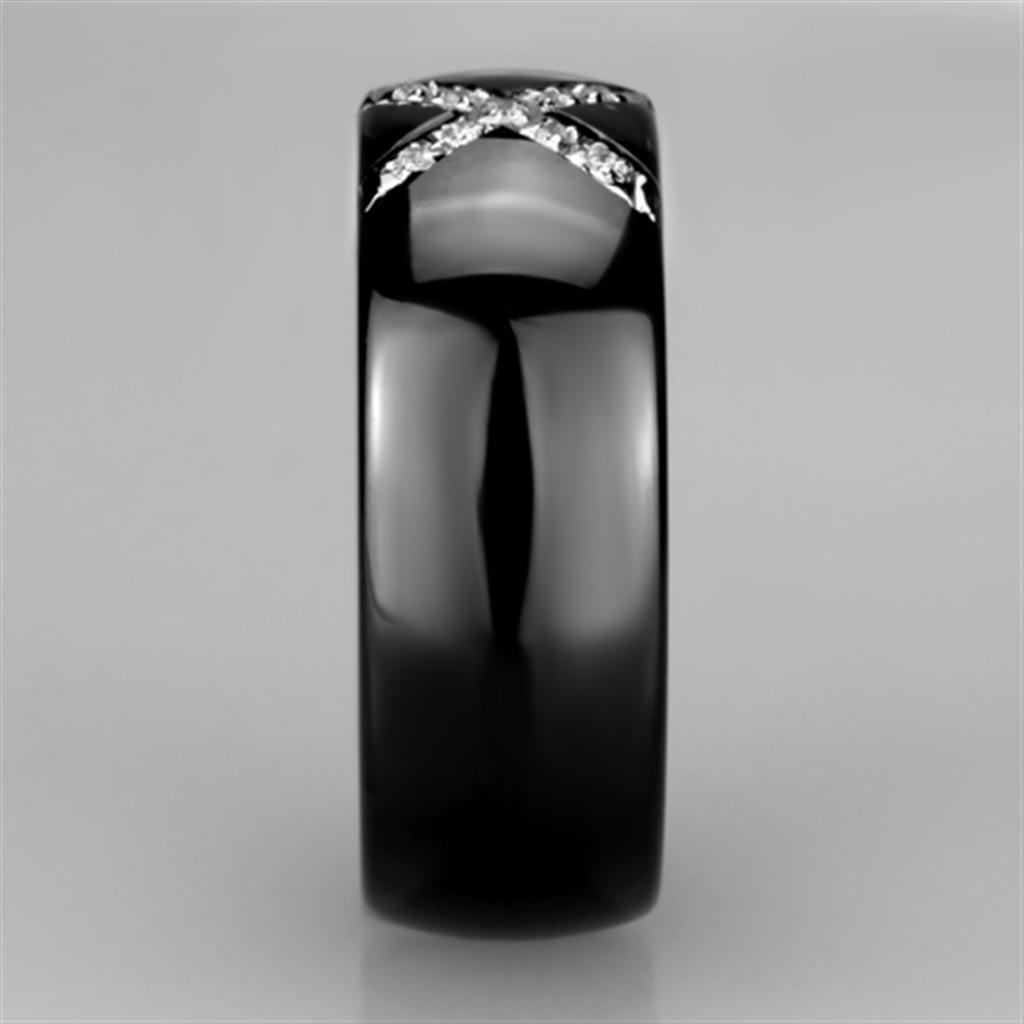 3W949 - High polished (no plating) Stainless Steel Ring with Ceramic  in Jet