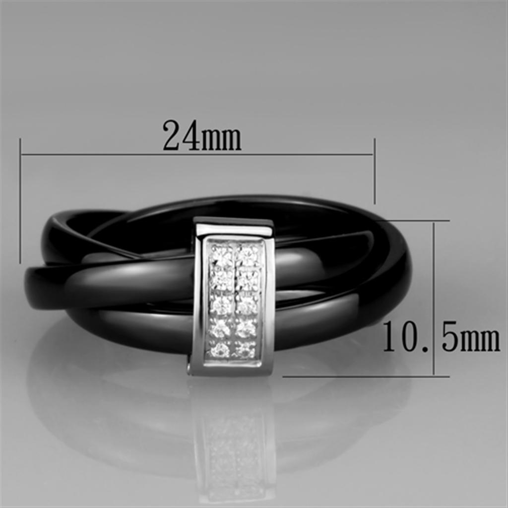 3W950 - High polished (no plating) Stainless Steel Ring with Ceramic  in Jet