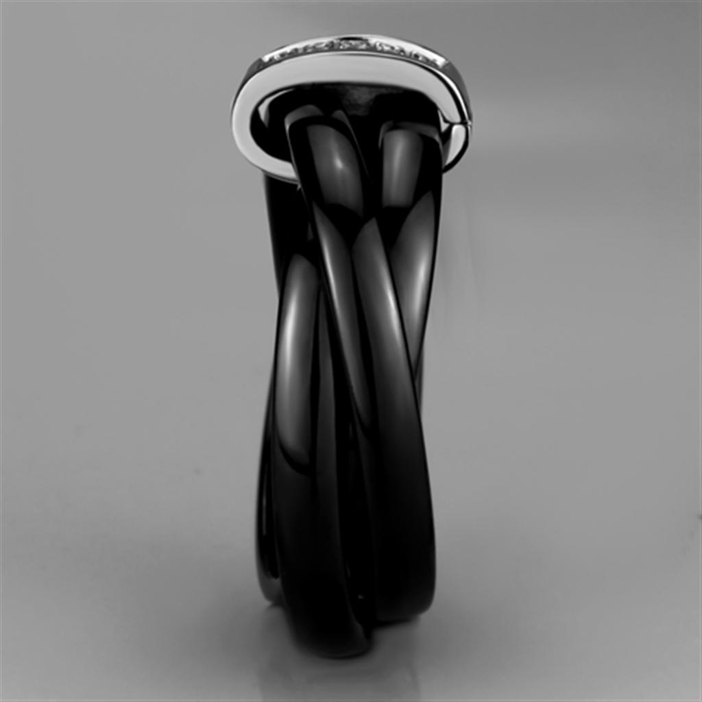 3W950 - High polished (no plating) Stainless Steel Ring with Ceramic  in Jet