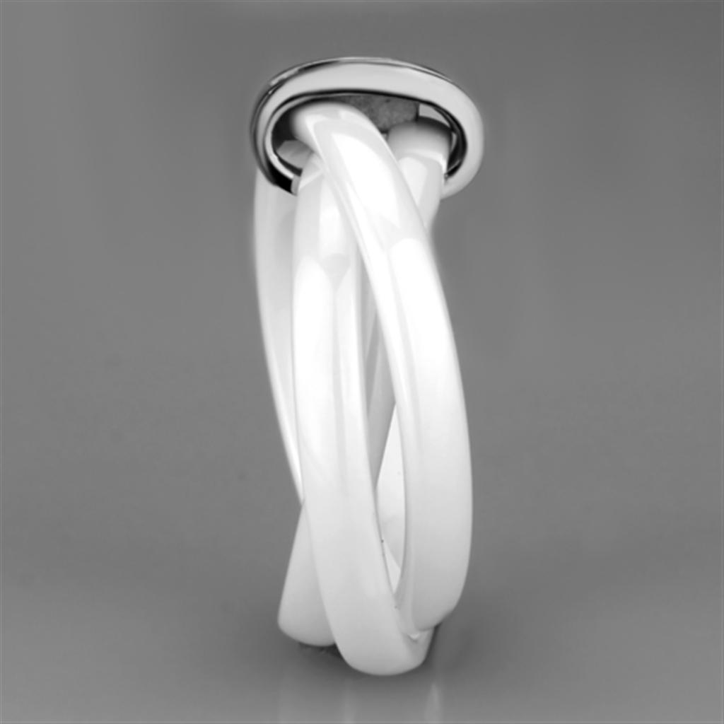 3W951 - High polished (no plating) Stainless Steel Ring with Ceramic  in White