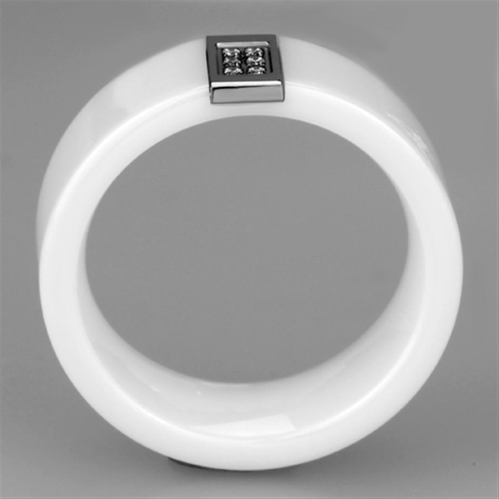 3W952 - High polished (no plating) Stainless Steel Ring with Ceramic  in White