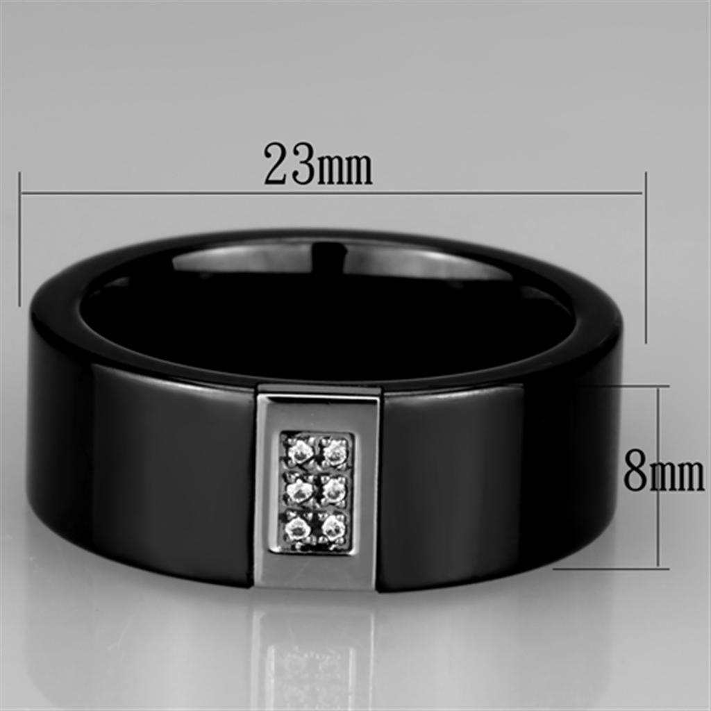 3W953 - High polished (no plating) Stainless Steel Ring with Ceramic  in Jet