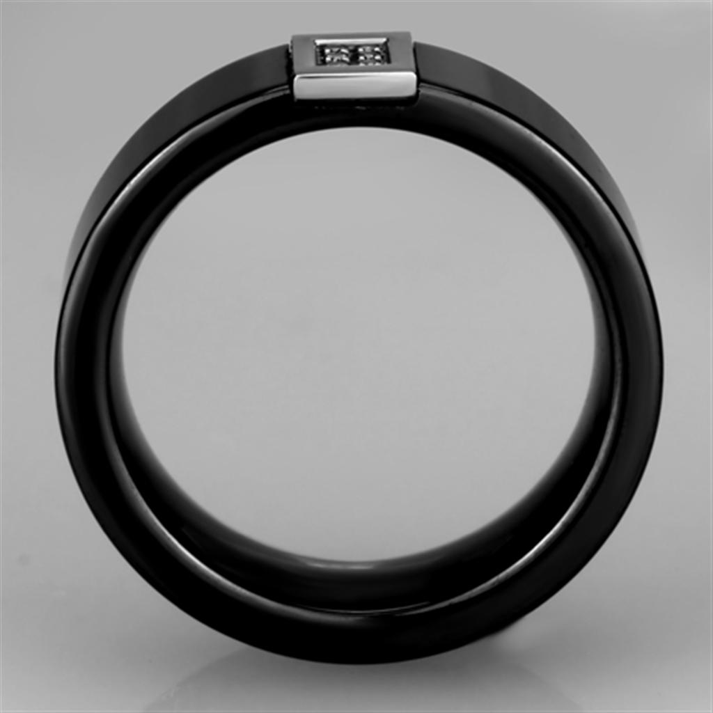 3W953 - High polished (no plating) Stainless Steel Ring with Ceramic  in Jet