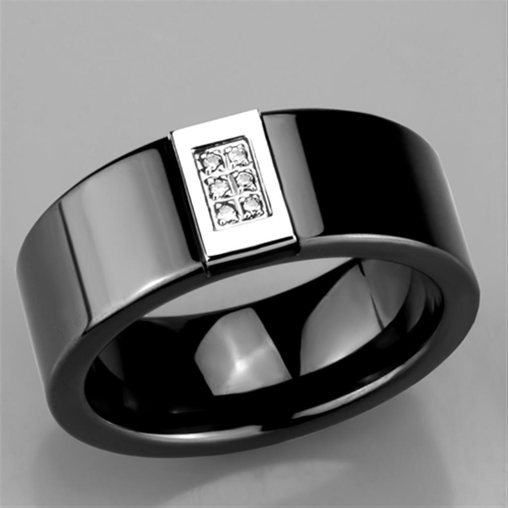 3W953 - High polished (no plating) Stainless Steel Ring with Ceramic  in Jet