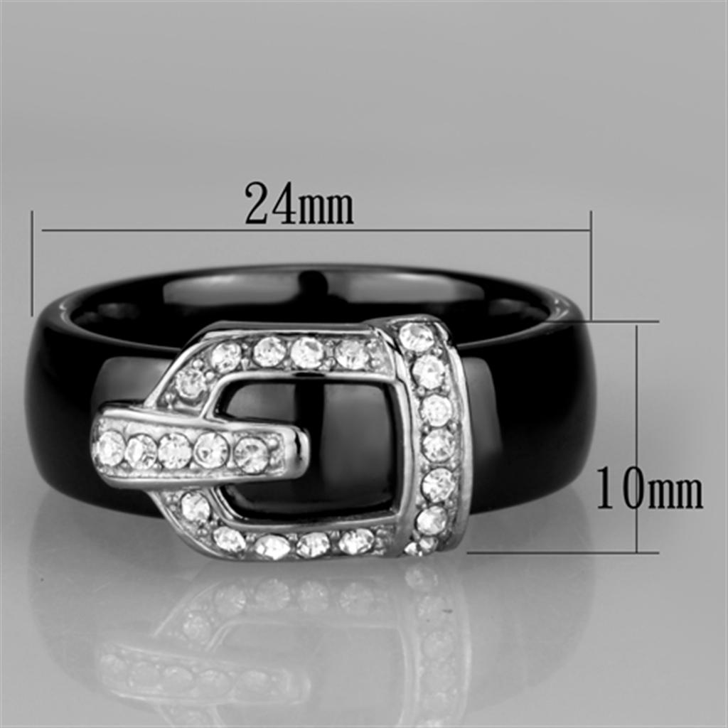 3W954 - High polished (no plating) Stainless Steel Ring with Ceramic  in Jet