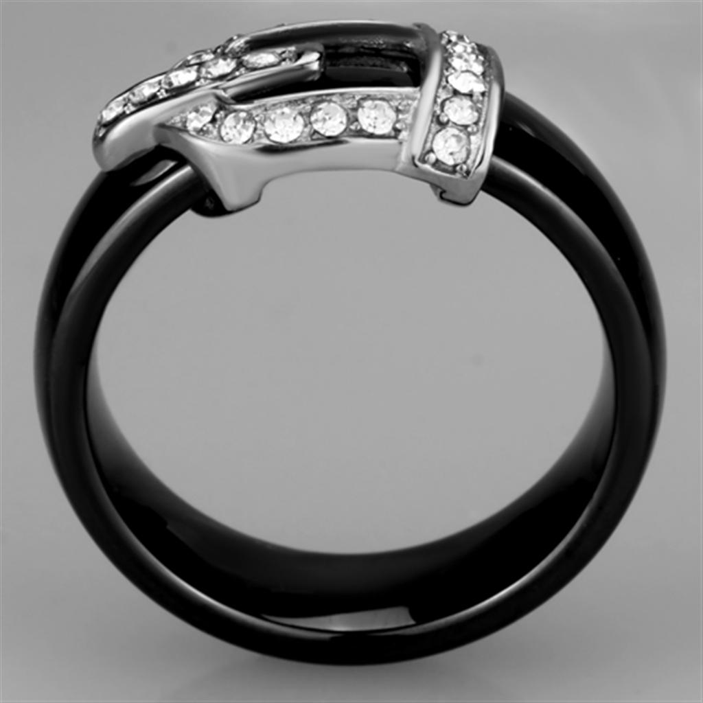 3W954 - High polished (no plating) Stainless Steel Ring with Ceramic  in Jet