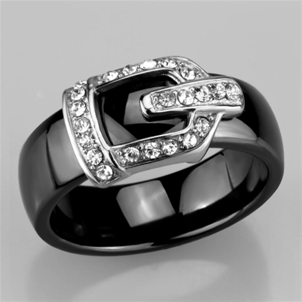 3W954 - High polished (no plating) Stainless Steel Ring with Ceramic  in Jet