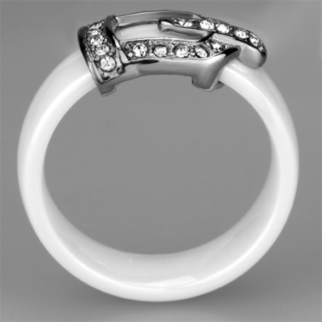 3W955 - High polished (no plating) Stainless Steel Ring with Ceramic  in White