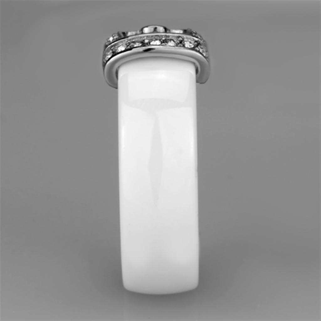 3W955 - High polished (no plating) Stainless Steel Ring with Ceramic  in White