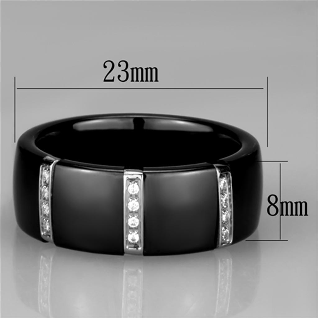 3W956 - High polished (no plating) Stainless Steel Ring with Ceramic  in Jet