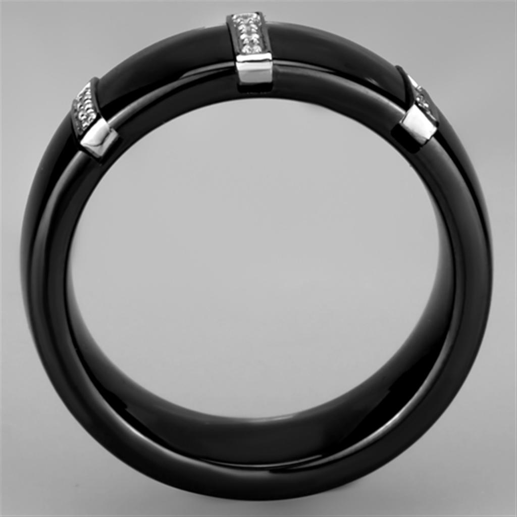 3W956 - High polished (no plating) Stainless Steel Ring with Ceramic  in Jet