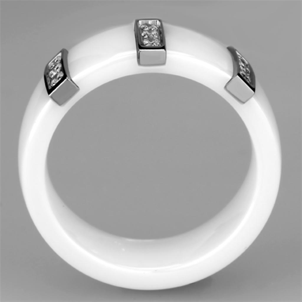 3W957 - High polished (no plating) Stainless Steel Ring with Ceramic  in White