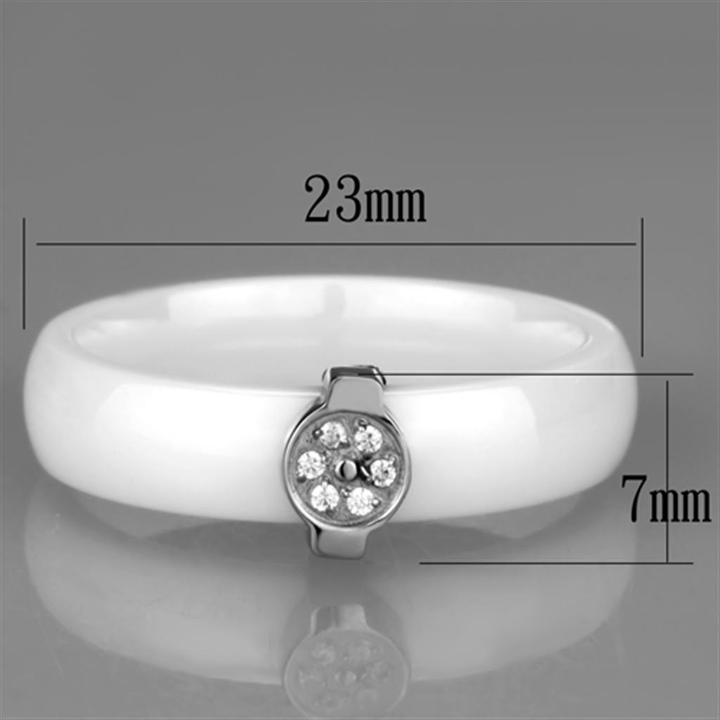 3W958 - High polished (no plating) Stainless Steel Ring with Ceramic  in White