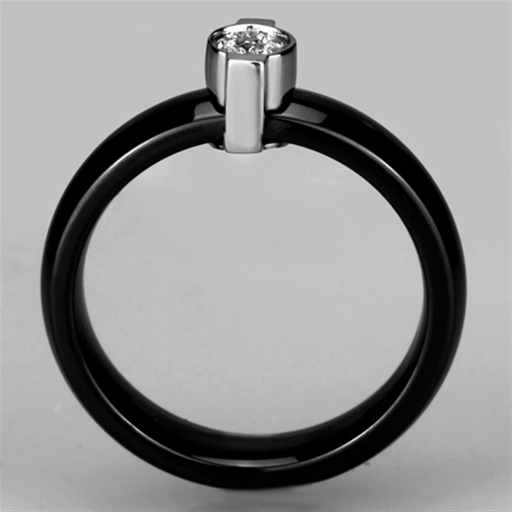 3W959 - High polished (no plating) Stainless Steel Ring with Ceramic  in Jet