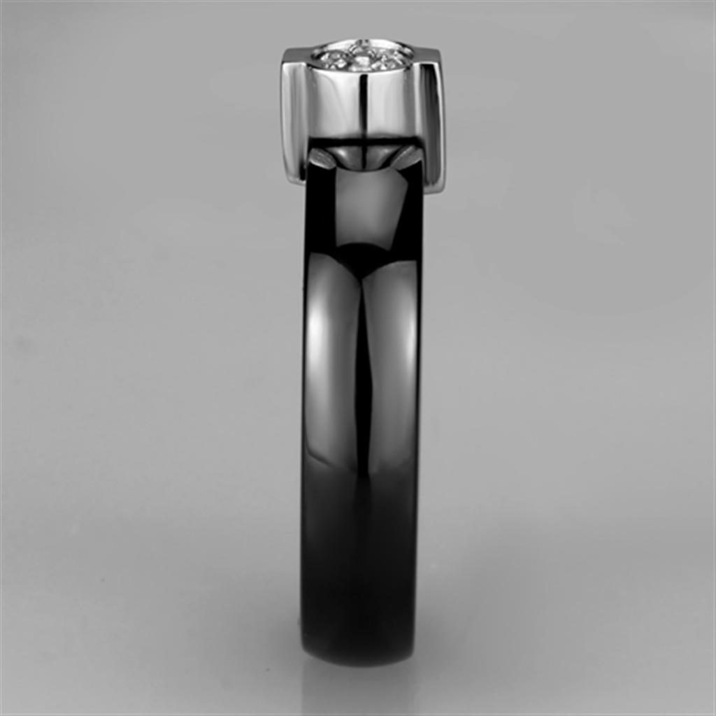 3W959 - High polished (no plating) Stainless Steel Ring with Ceramic  in Jet