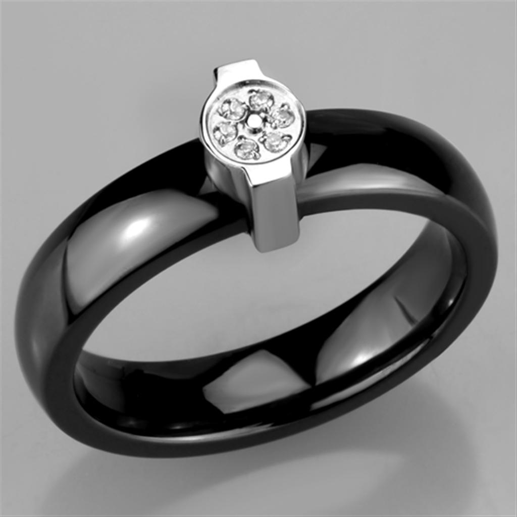 3W959 - High polished (no plating) Stainless Steel Ring with Ceramic  in Jet