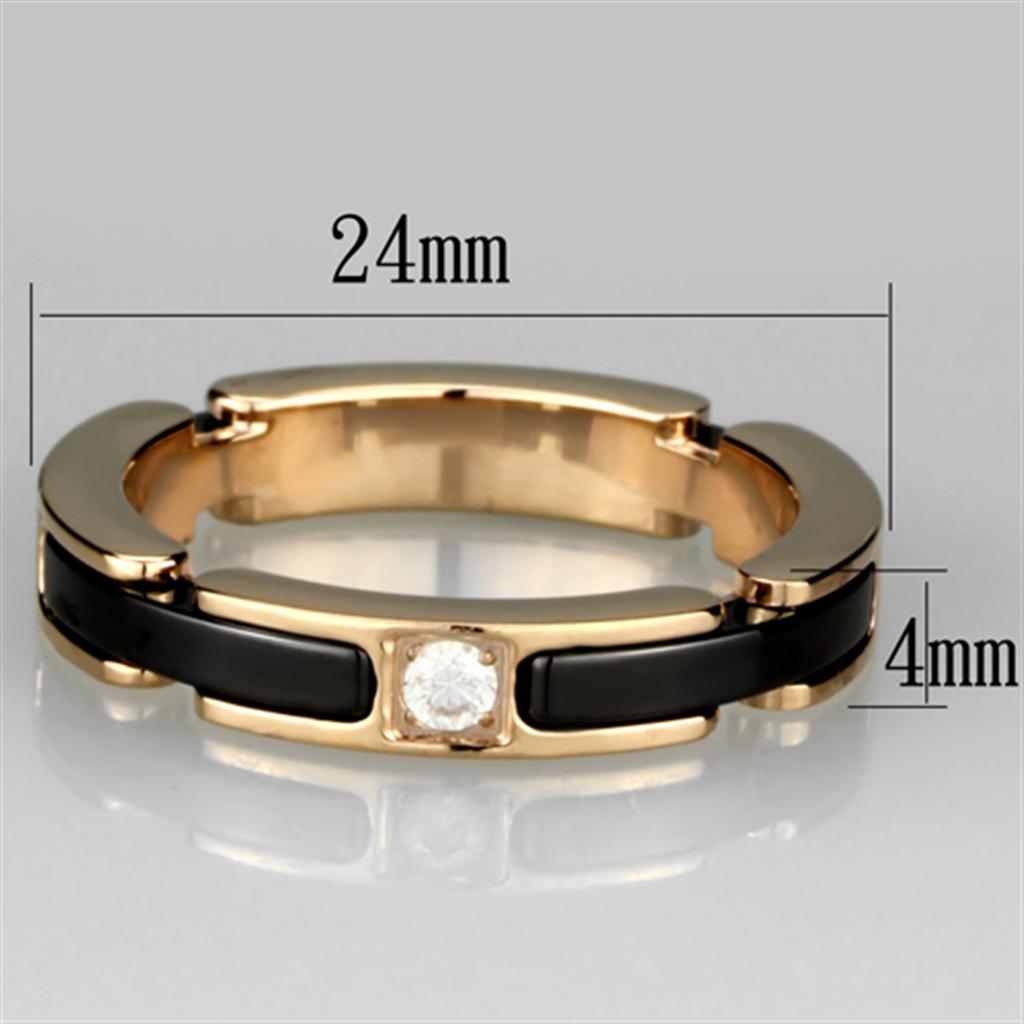 3W960 - IP Rose Gold(Ion Plating) Stainless Steel Ring with Ceramic  in Jet