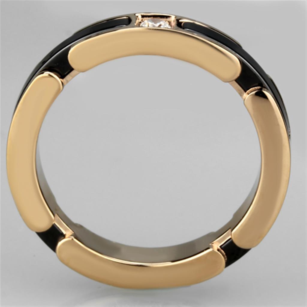 3W960 - IP Rose Gold(Ion Plating) Stainless Steel Ring with Ceramic  in Jet