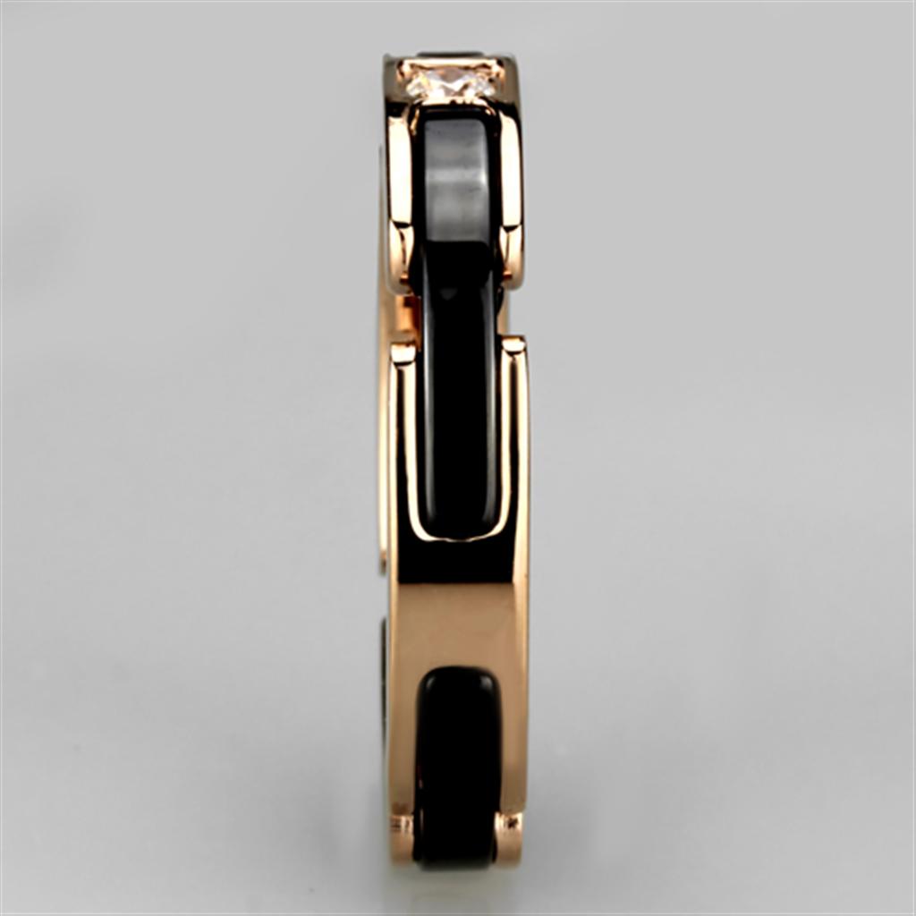 3W960 - IP Rose Gold(Ion Plating) Stainless Steel Ring with Ceramic  in Jet