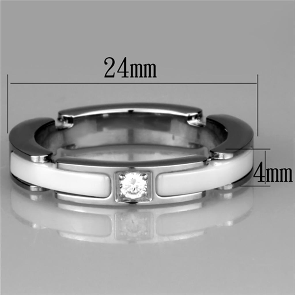 3W963 - High polished (no plating) Stainless Steel Ring with Ceramic  in White