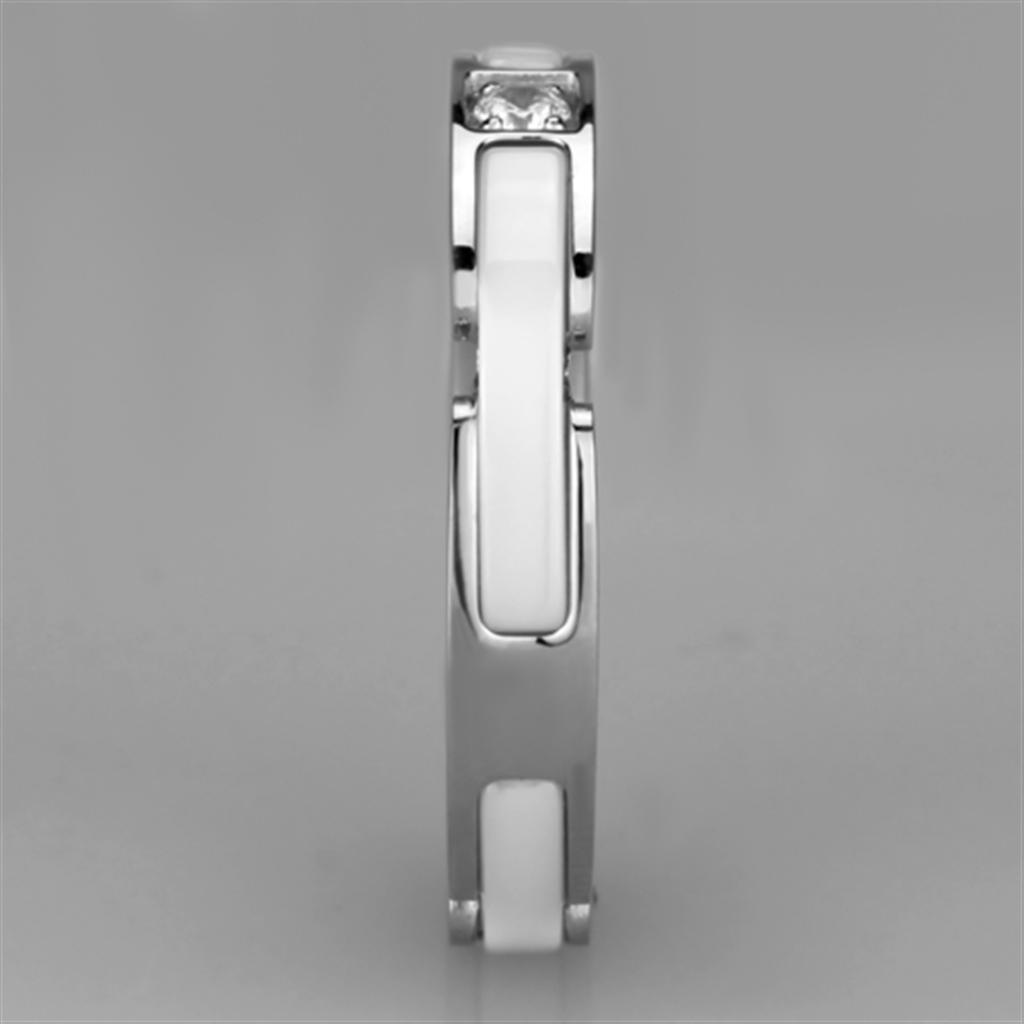 3W963 - High polished (no plating) Stainless Steel Ring with Ceramic  in White