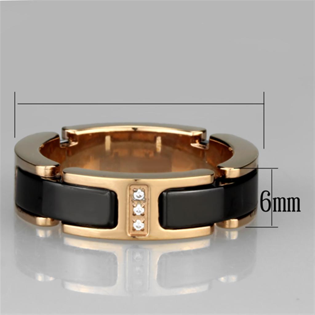 3W964 - IP Rose Gold(Ion Plating) Stainless Steel Ring with Ceramic  in Jet