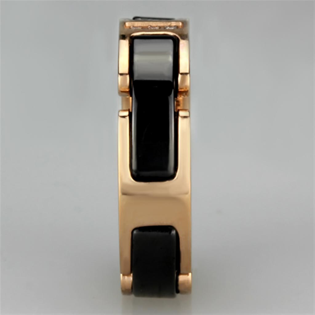 3W964 - IP Rose Gold(Ion Plating) Stainless Steel Ring with Ceramic  in Jet