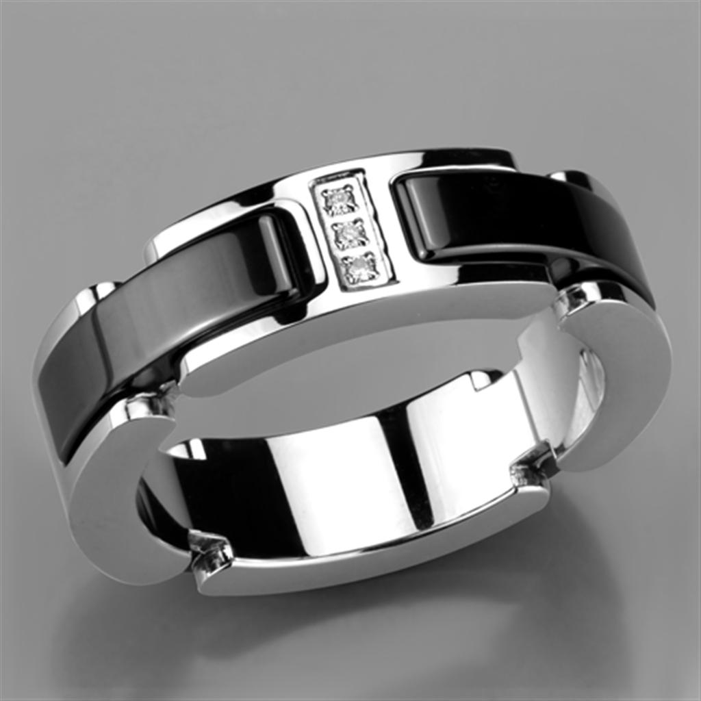 3W966 - High polished (no plating) Stainless Steel Ring with Ceramic  in Jet