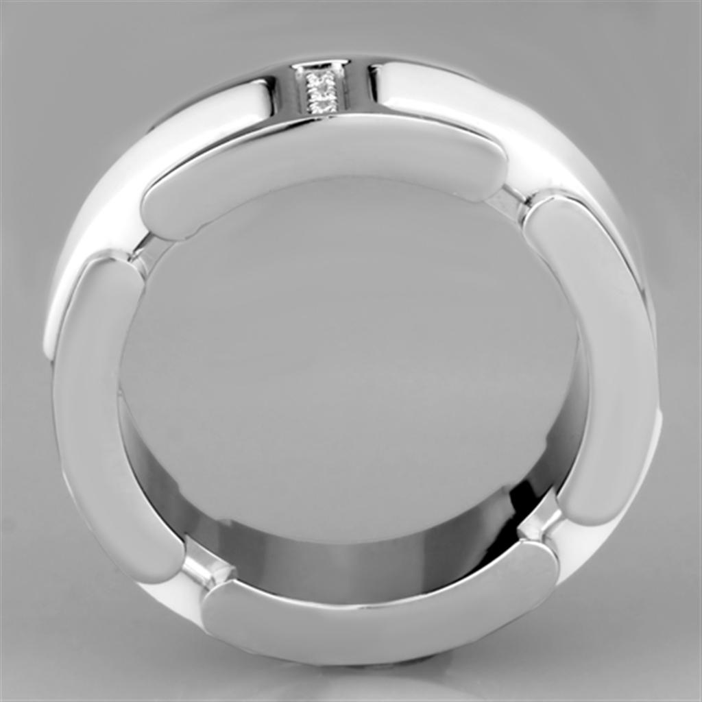 3W967 - High polished (no plating) Stainless Steel Ring with Ceramic  in White